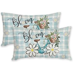 NWT AACORS Spring Pillow Covers 12x20”Set of 2 Easter Farmhouse Floral Plaid